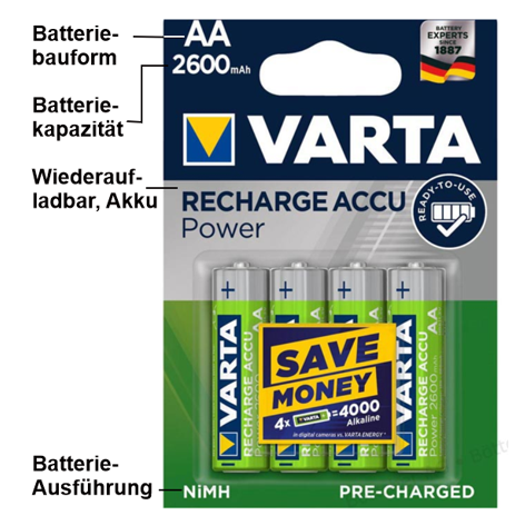Battery labels, photo: varta