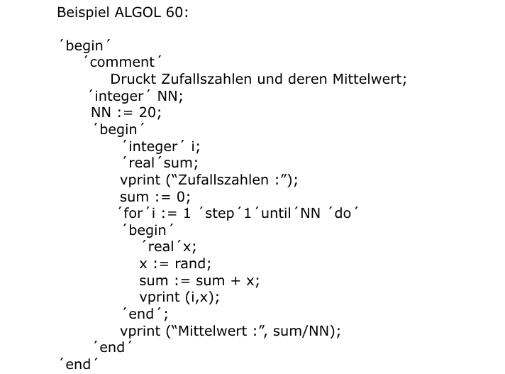 Beispiel für eine Algol-60-Programmierung