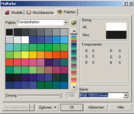 Example of a color palette in Corel PhotoPaint