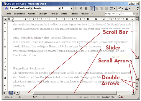 Scroll bar using MS-Word as an example