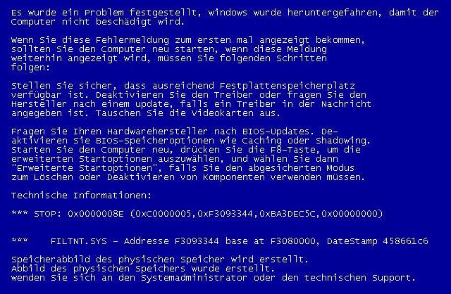 Bluescreen with Abnormal End crash message (evening)