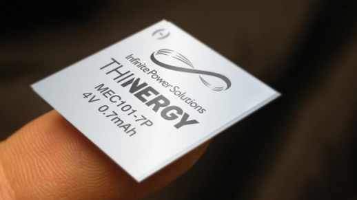 Thin-film battery, Micro Energy Cell (MEC), for 0.7 mAh, photo: gizmag.com.