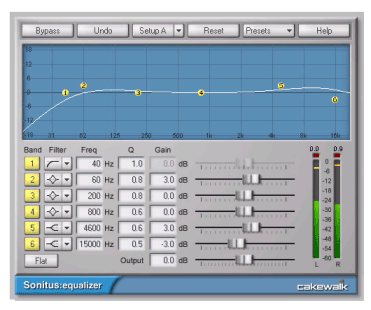 Equalizer with six frequency bands, photo: Cakewalk