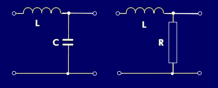 Equivalent circuit diagram of a low-pass filter as LC and LR element