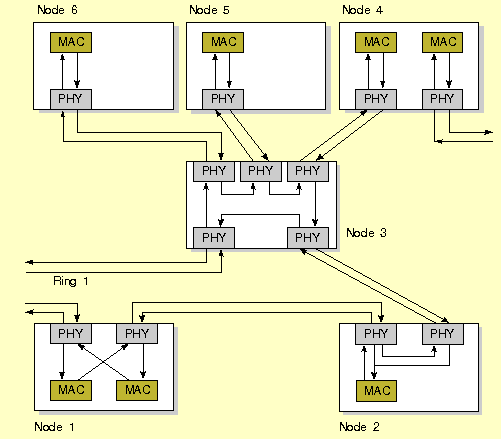 FDDI ring with multiple nodes