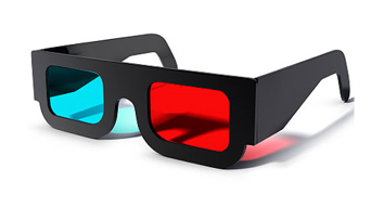 Color filter glasses with different color filters, photo: glassesfree3dtv.com
