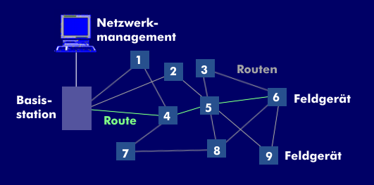 Funkverbindungen zwischen den Netzkomponenten von WirelessHART