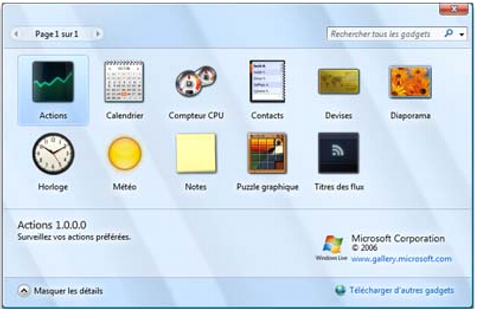 Gadget gallery, screenshot: http://assistance.orange.fr