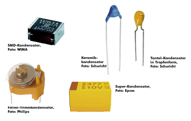 Kondensatoren in verschiedenen Ausführungen
