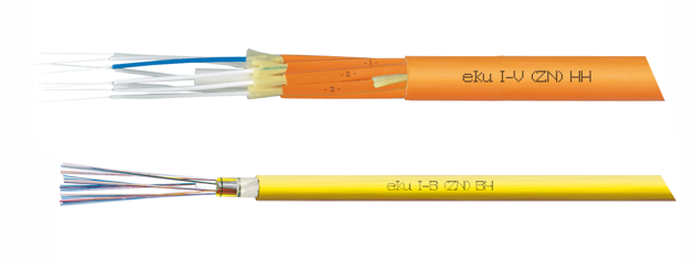 FO indoor cable, orange cable: OM1 and OM2, yellow cable: monomode, photo: eku.de OS class