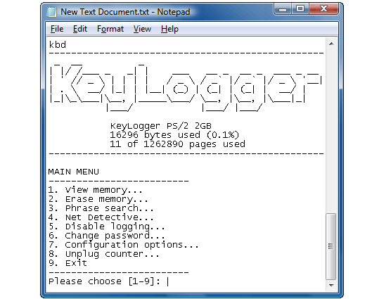Menu navigation of a key logger, screenshot: keelog.com