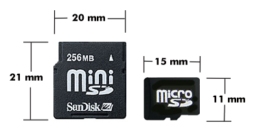 MiniSD- und MicroSD-Karte mit Größenangaben, Foto: SsanDisk