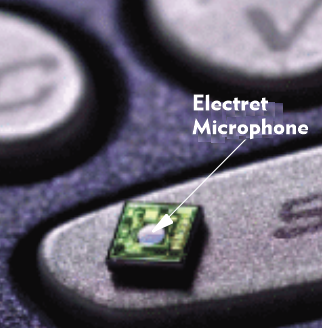 Miniature electret microphone as MEMS with integrated sigma-delta converter, Photo: Akustica