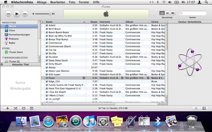 iTunes interface with music library
