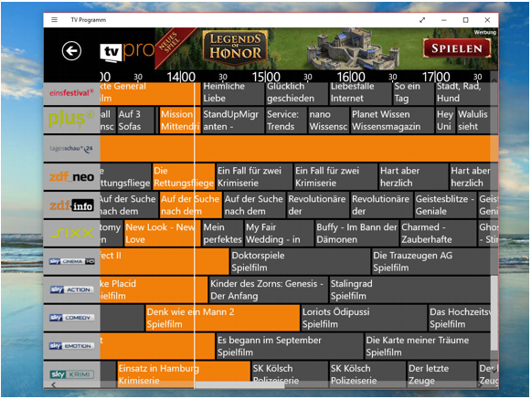 On-screen display of the Sky TV program