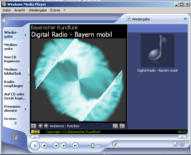 Program playback from Bayern mobil with Windows Media Player