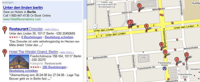 Restaurantsuche unter Google-Map
