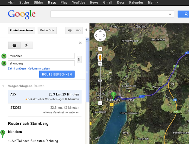 Route planning with Google Maps