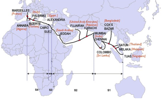 Submarine cables between Europe and Southeast Asia, graphic: allmystery.de