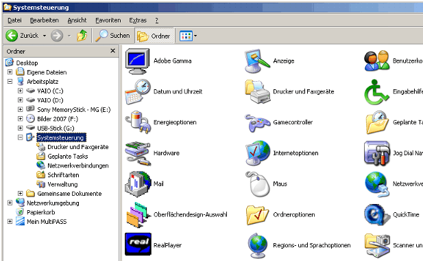 Symbole der Systemsteuerung unter Windows