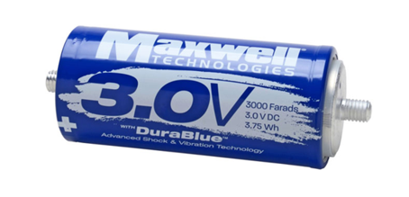 Ultra-capacitor from Maxwell, 3,000 F, 3.0 VDC, 3.75 Wh
