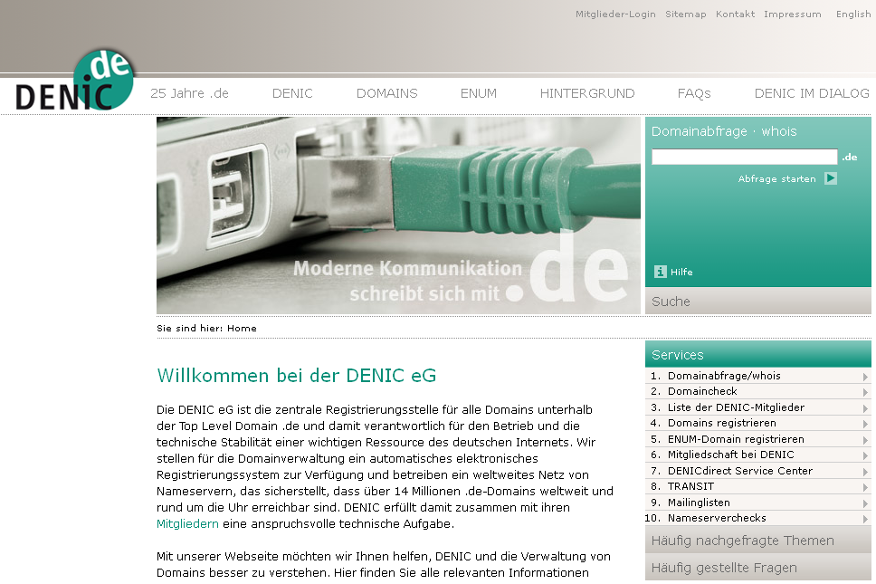 Website der DENIC, www.denic.de