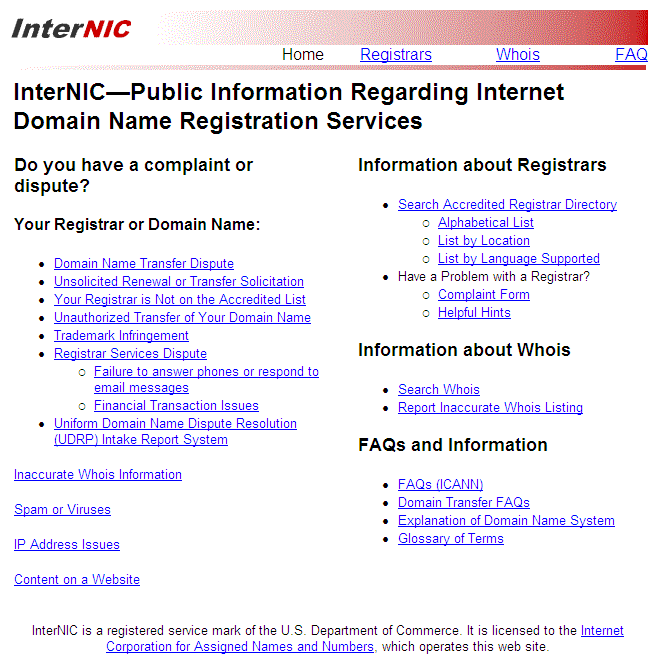 Internic website, www.internic.net