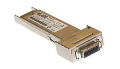 XFP module with 10GBASE-CX4 interface and IB4X connector, photo: bladenetwork.net